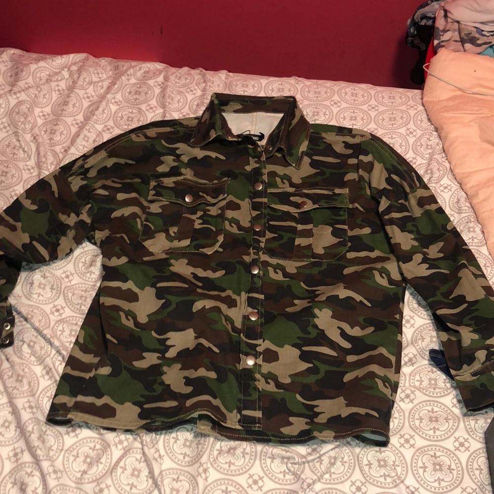 oversized camo denim shirt
